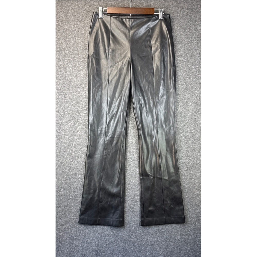 Cache Womens Black Faux Leather Seamed Flare Leg Pants Size 8 Side Zip Edgy Goth